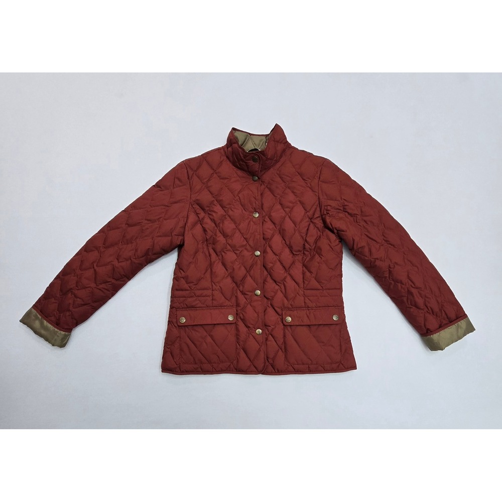 Eddie Bauer Womens Goose Down Quilted Jacket Burgundy Snap Front Size M